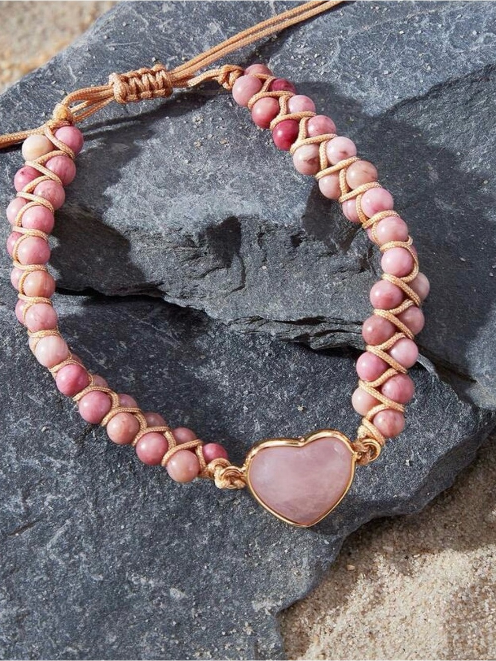 Pink Heart Beaded Adjustable Bracelet - Picture 3 of 5